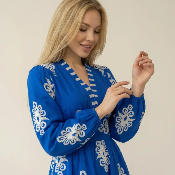 Blue_And_White_Embroidered_Floral_Dress_With_Long_Sleeves