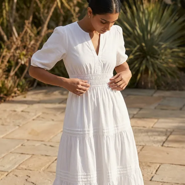 Elegant_White_Smocked_Waist_Maxi_Dress_With_Puff_Sleeves