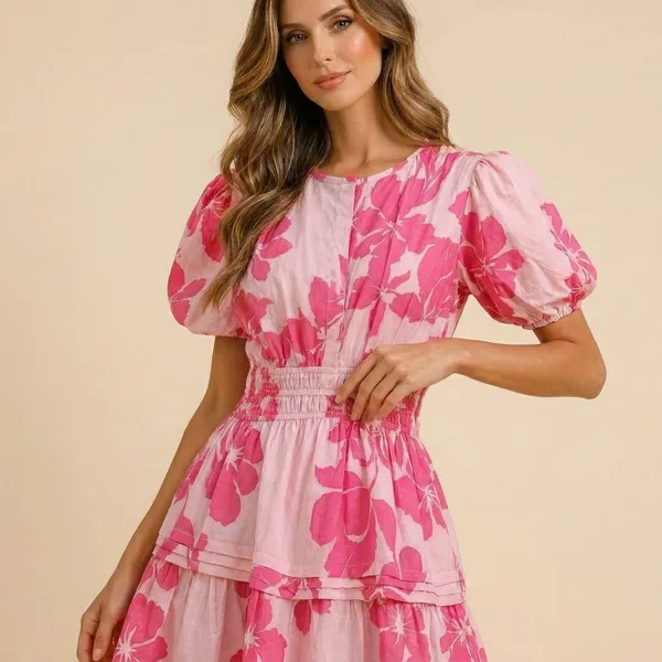 Pink_Floral_Print_Puff_Sleeve_Mini_Dress_With_Smocked_Waist
