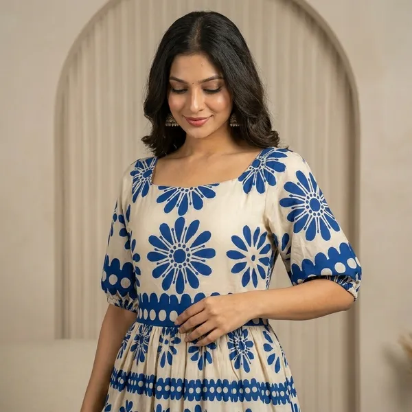 Blue_And_White_Floral_Printed_Maxi_Dress_With_Puff_Sleeves