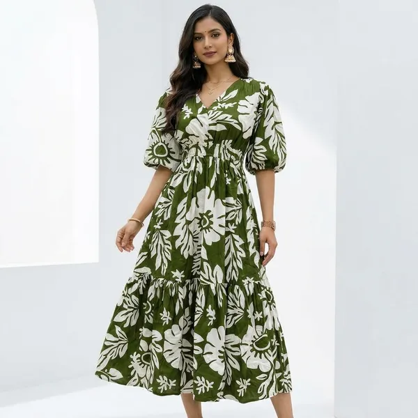 Multicolor_Floral_Print_Tiered_Midi_Dress
