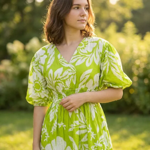 Vibrant_Green_Floral_Print_Maxi_Dress_With_Puffed_Sleeves