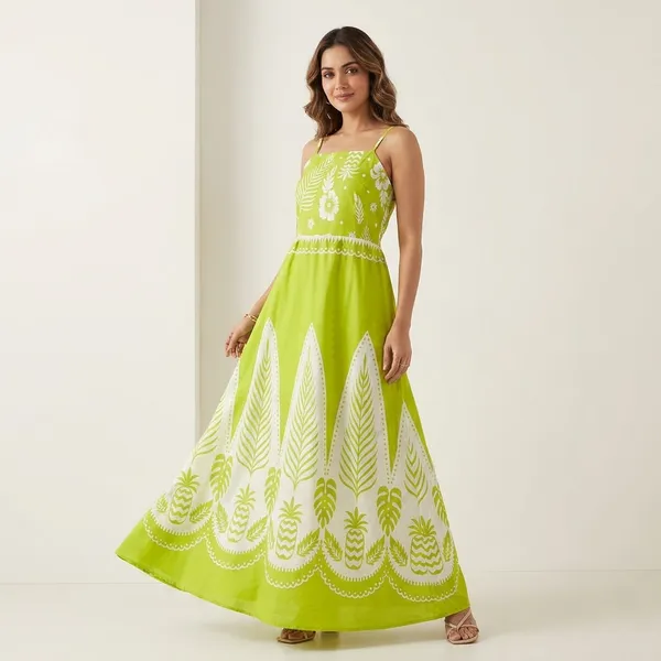 Lime_Green_Embroidered_Midi_Dress_With_Floral_Motifs