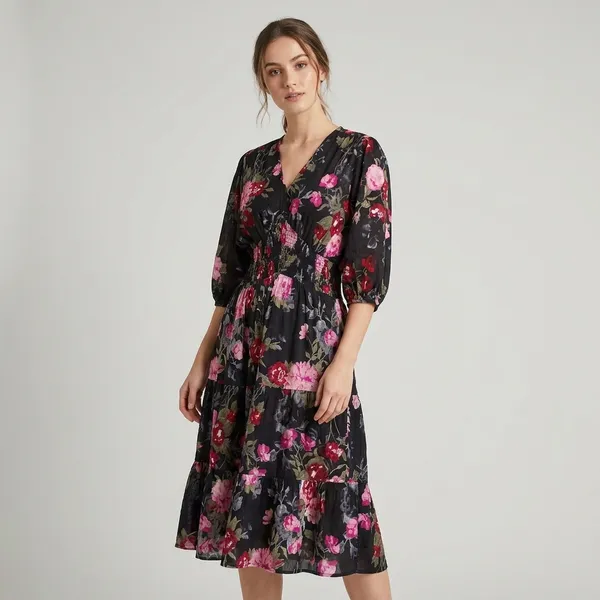 Multicolor_Floral_Print_V_Neck_Dress_With_Puff_Sleeves