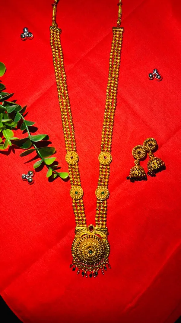 Traditional_Golden_Beaded_Long_Necklace_Set_with_Jhumka_Earrings