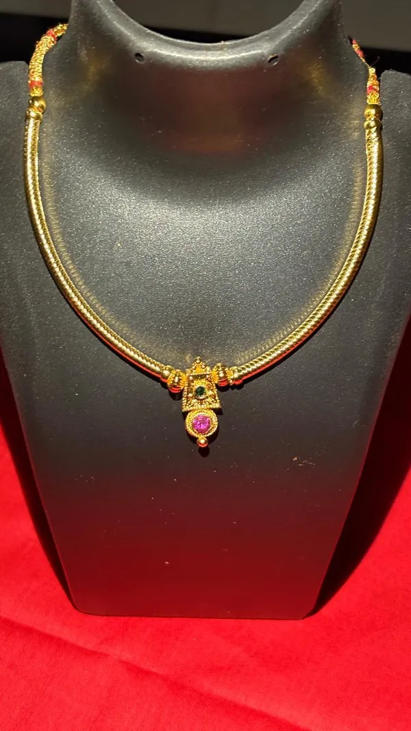 Elegant_Gold-Tone_Multi-Strand_Tarini_Choker_with_Gemstone_Pendant