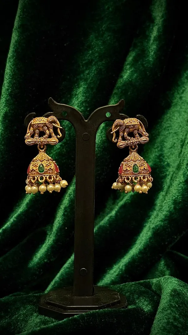 Antique_Gold_Elephant_Jhumka_Earrings_with_Pearl_Drops