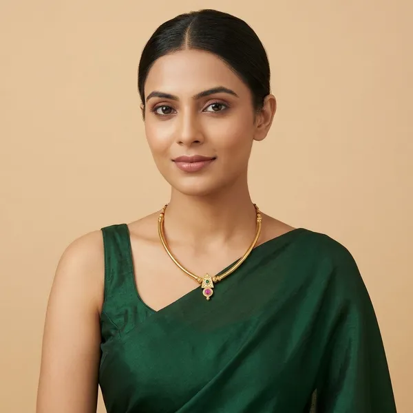 Elegant_Gold-Tone_Multi-Strand_Tarini_Choker_with_Gemstone_Pendant