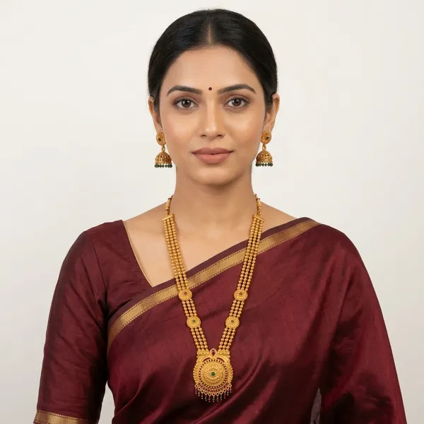 Traditional_Golden_Beaded_Long_Necklace_Set_with_Jhumka_Earrings