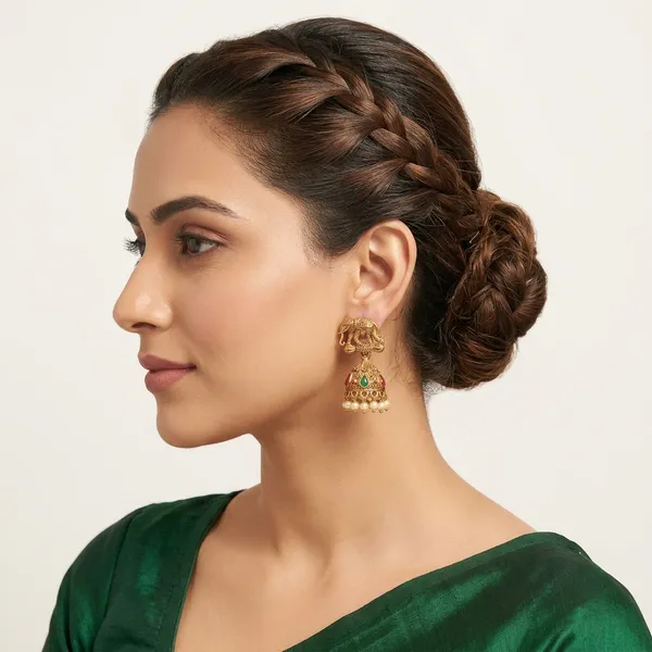 Antique_Gold_Elephant_Jhumka_Earrings_with_Pearl_Drops