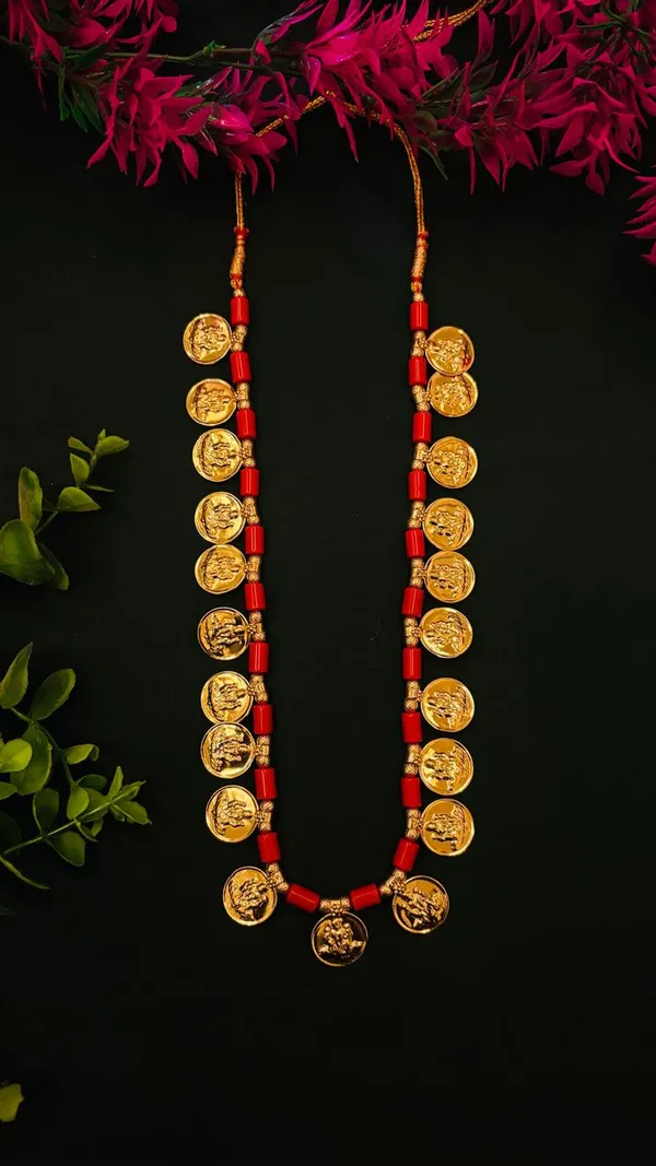 RajLakshmi_Haar_(Traditional_Gold-Toned_Coin_Necklace_with_Red_Beads)