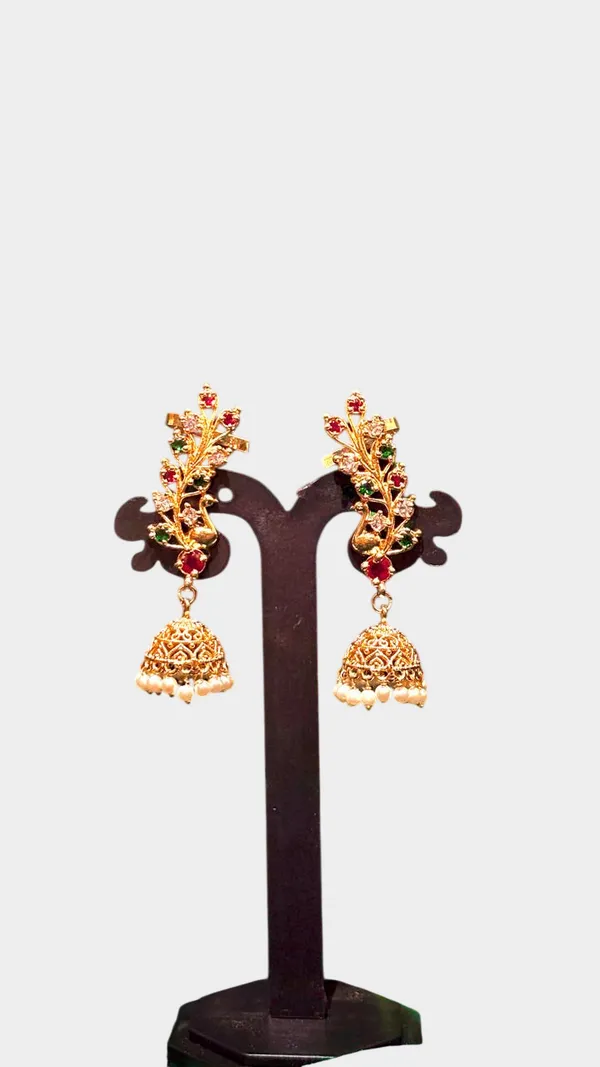 Gold_Plated_Leaf_Design_Earcuffs_with_Jhumka_Earrings