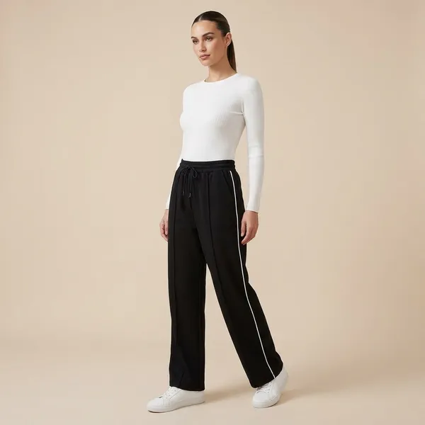 Womens_Black_Wide_Leg_Pants_With_White_Side_Stripe