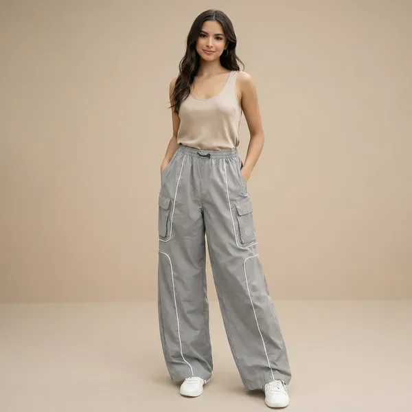 Womens_Grey_Cargo_Pants_With_White_Piping_Detail