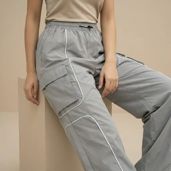 Womens_Grey_Cargo_Pants_With_White_Piping_Detail