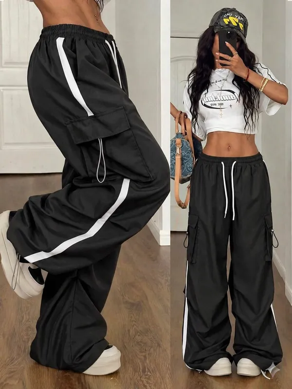 Womens_Black_Cargo_Pants_With_White_Stripe_Detail