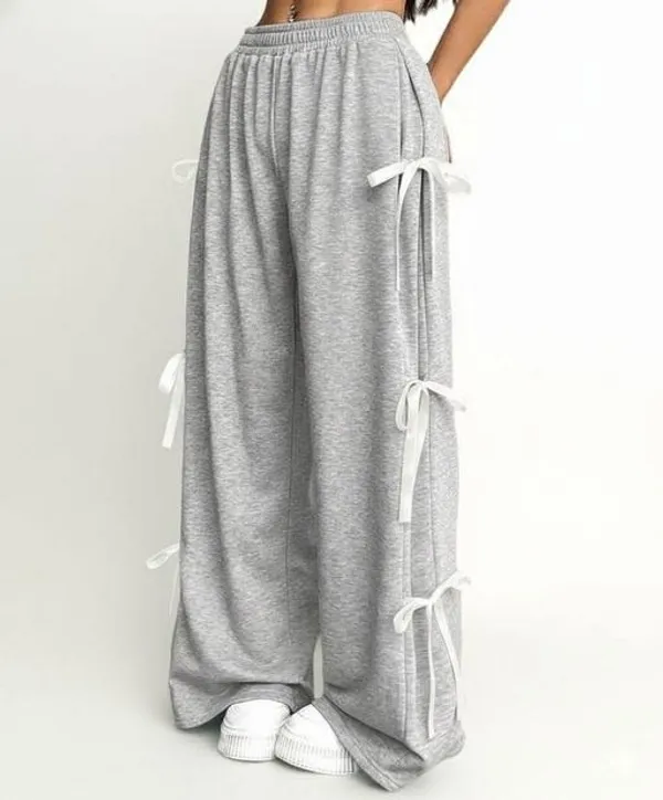 Womens_Grey_Bow_Tie_Side_Wide_Leg_Palazzo_Pants