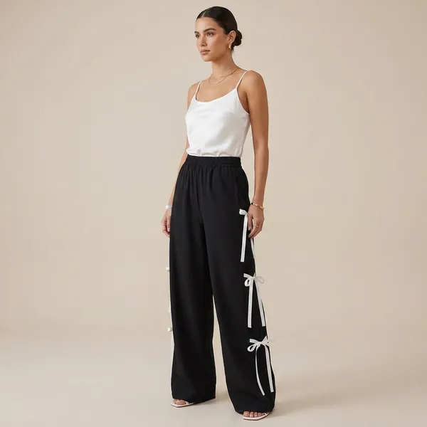 Womens_Black_Wide_Leg_Pants_With_White_Bow_Tie_Details