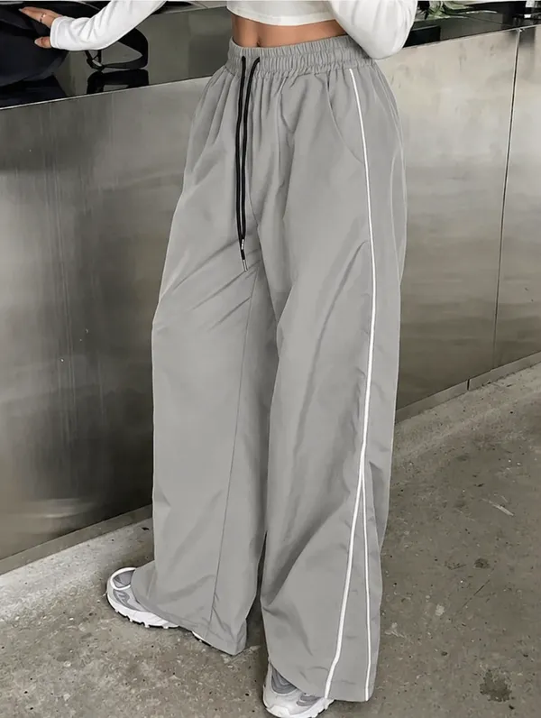 Womens_Grey_Wide_Leg_Pants_With_White_Piping_Detail