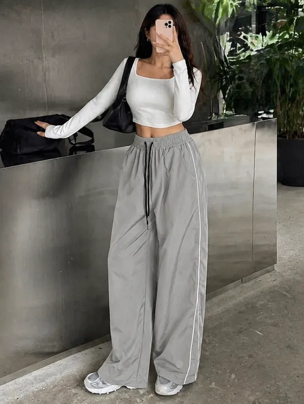 Womens_Grey_Wide_Leg_Pants_With_White_Piping_Detail