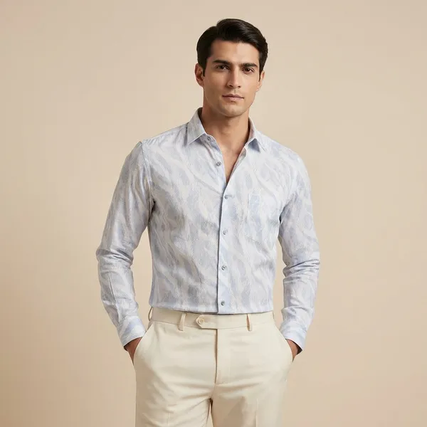 White_And_Blue_Cotton_Blend_Formal_Shirt_For_Men