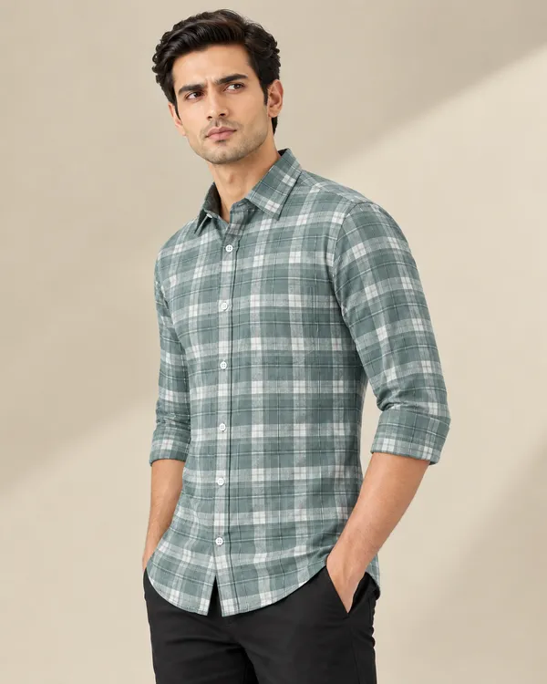 Green_Checkered_Casual_Shirt_For_Men