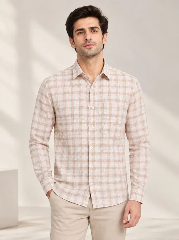 Beige_Checked_Regular_Fit_Shirt_For_Men