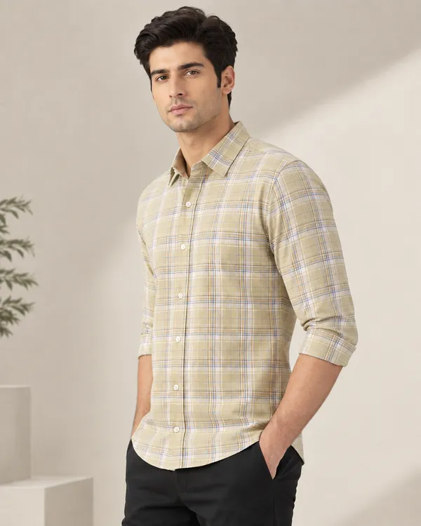 Beige_Checkered_Casual_Shirt_For_Men