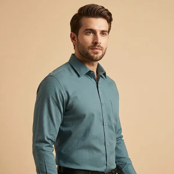 Teal_Blue_Waffle_Formal_Shirt_For_Men