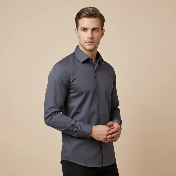 Dark_Grey_Cotton_Lycra_Formal_Shirt_For_Men