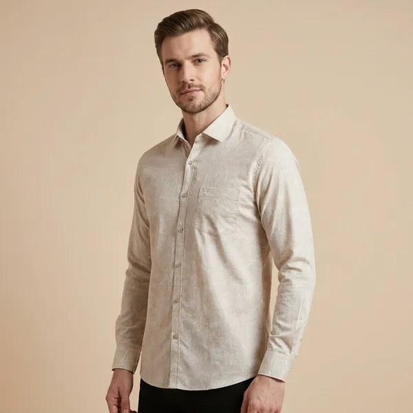 Beige_Cotton_Jacquard_Formal_Shirt_For_Men