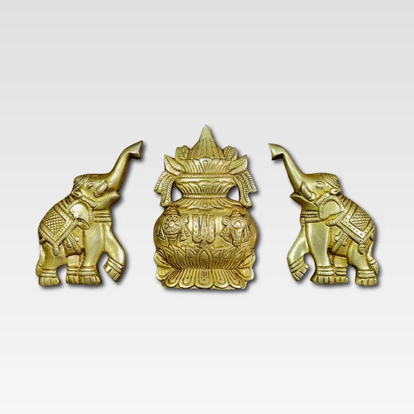 Sjl_Exports_Wall_Hanging_Kalash_With_Elephant_Pair_Set_Traditional_Brass_Finish_10_X_13_Cm_Home_Decor_For_Pooja_Room_And_Entrance_3_Piece_Set