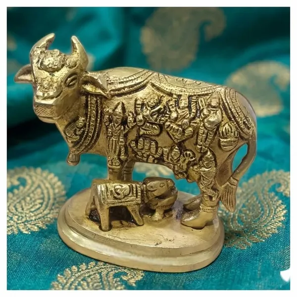 Sjl_Kamdhenu_Cow_With_Calf_Idol_Gau_Mata_Decorative_Figurine_Statue_For_Vastu_Pooja_Decorative_Showpiece_11_Cm