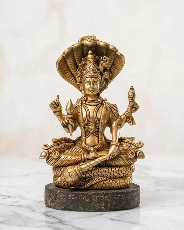 SJL_Pure_Brass_Vishnu_Sheshnag_Statue,_Handcrafted_Vishnu_Ji_Statue,_Antique_Brass_Finish,_28_�_18_cm,_for_Home_Mandir_&_Spiritual_D�cor