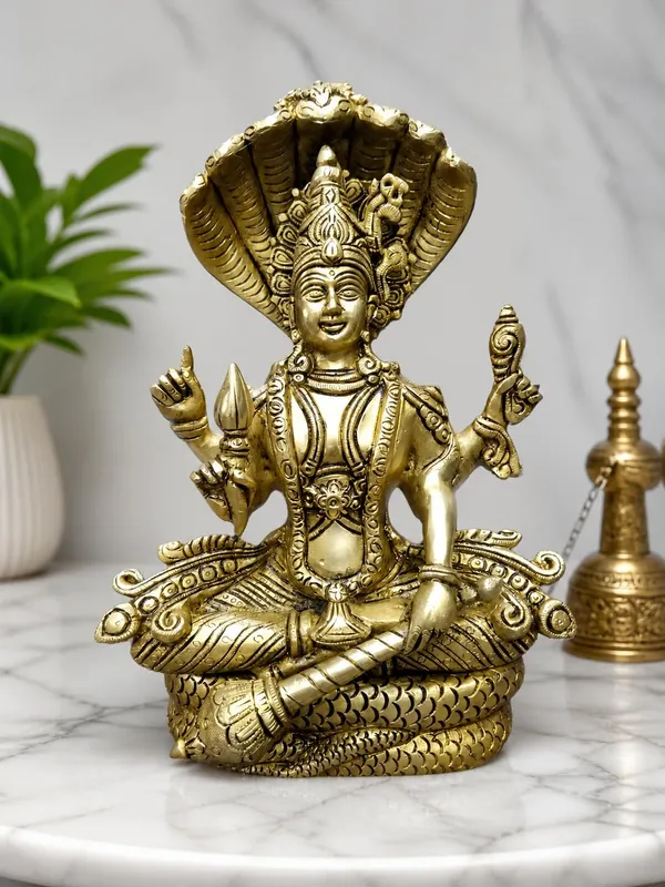 SJL_Pure_Brass_Vishnu_Sheshnag_Statue,_Handcrafted_Vishnu_Ji_Statue,_Antique_Brass_Finish,_28_�_18_cm,_for_Home_Mandir_&_Spiritual_D�cor