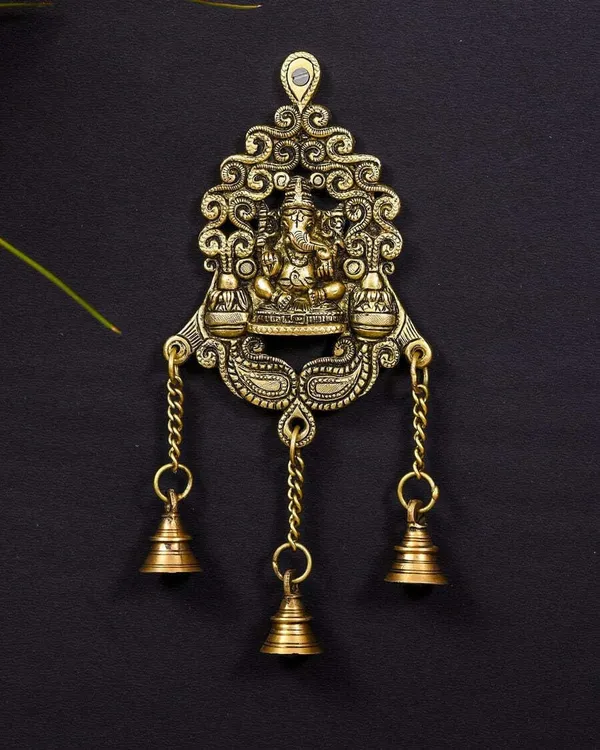 Sjl_Antique_Brass_Wall_Hanging_Ganesh_Ganesha_Gannu_Ganpati_Toran_With_Bells_For_Home_Office_Door_Wall_Decor_Decorative_Showpiece_30_48_Cm_Brass_Gold