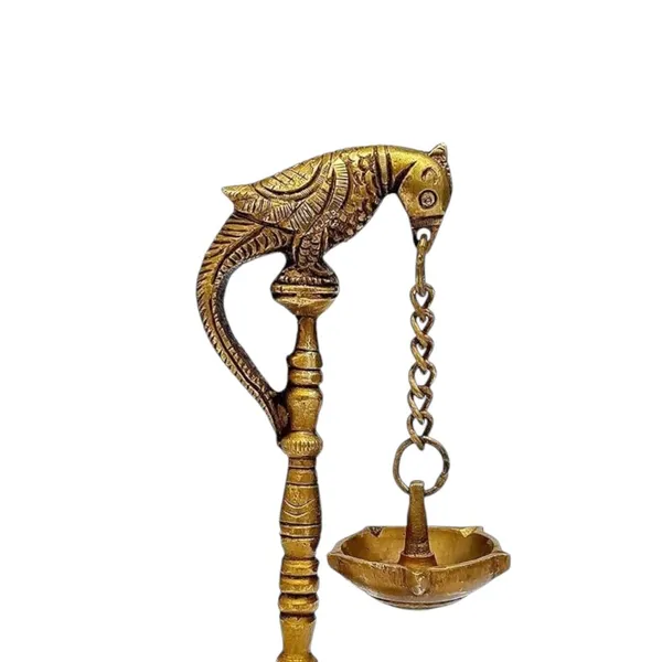 Sjl_Antique_Design_Bird_Parrot_Hanging_Chain_Diya_Oil_Lamp_Deepak_Deepam_Stand_Hindu_Religious_Puja_Diwali_Decoration_Brass_Table_Diya_Pack_Of_2_Height_8_Inch