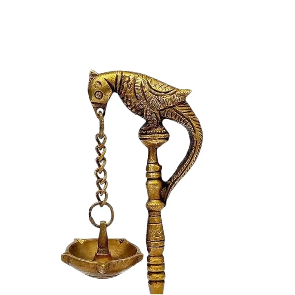 Sjl_Antique_Design_Bird_Parrot_Hanging_Chain_Diya_Oil_Lamp_Deepak_Deepam_Stand_Hindu_Religious_Puja_Diwali_Decoration_Brass_Table_Diya_Pack_Of_2_Height_8_Inch