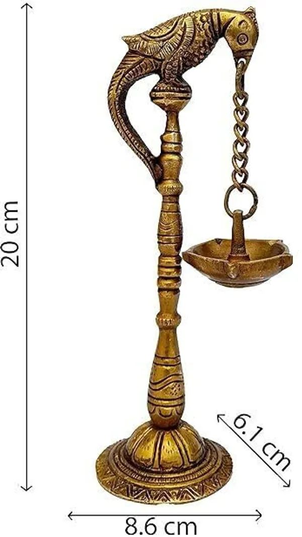 Sjl_Antique_Design_Bird_Parrot_Hanging_Chain_Diya_Oil_Lamp_Deepak_Deepam_Stand_Hindu_Religious_Puja_Diwali_Decoration_Brass_Table_Diya_Pack_Of_2_Height_8_Inch