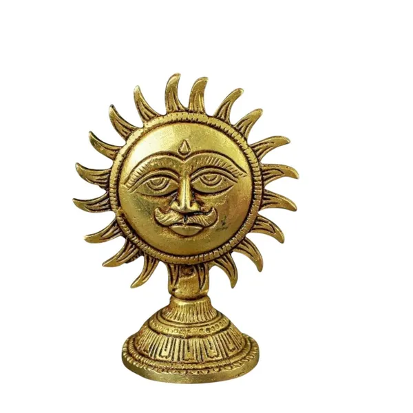 Sjl_Antique_Brass_Surya_Murti_With_Stand_Sun_Stand_Nazar_Battu_Home_Office_Decor_Decorative_Showpiece_9_Cm_Brass_Gold