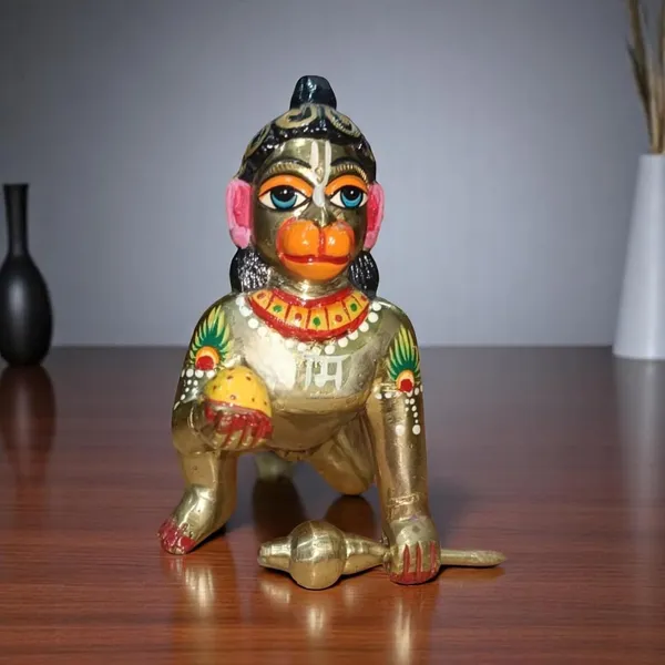 Sjl_Handcrafted_Brass_Baby_Hanuman_Idol_Little_Bajrangbali_Statue_Crawling_Bal_Hanuman_Statue_With_Laddu_Gada_For_Home_Temple_Gift_Decor_Decorative_Showpiece_13_Cm_Brass_Gold