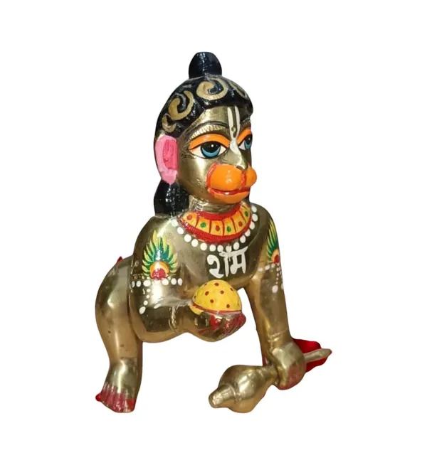 Sjl_Handcrafted_Brass_Baby_Hanuman_Idol_Little_Bajrangbali_Statue_Crawling_Bal_Hanuman_Statue_With_Laddu_Gada_For_Home_Temple_Gift_Decor_Decorative_Showpiece_11_Cm_Brass_Gold