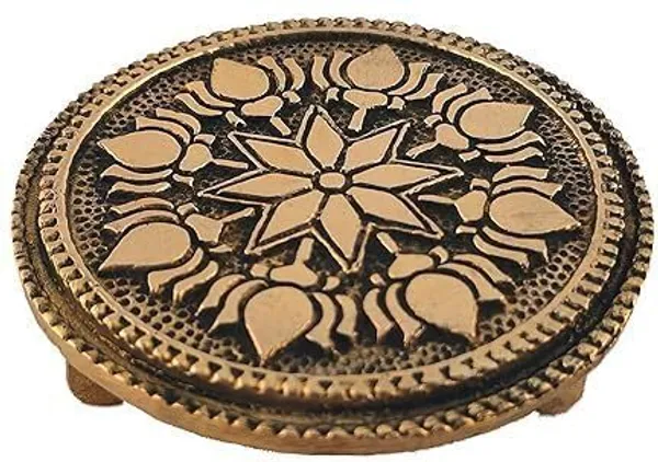 Sjl_Chowki_Bajot_For_Pooja_God_Idols_Round_Shape_Three_Leg_Lotus_Design_Stand_Brass_All_Purpose_Chowki_Gold_Pack_Of_1