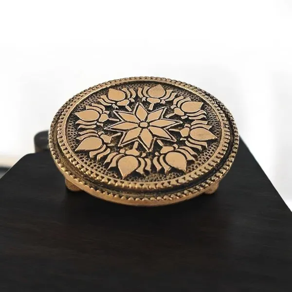 Sjl_Chowki_Bajot_For_Pooja_God_Idols_Round_Shape_Three_Leg_Lotus_Design_Stand_Brass_All_Purpose_Chowki_Gold_Pack_Of_1