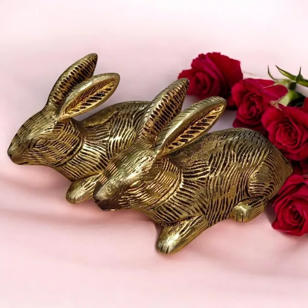 Sjl_Brass_Rabbit_Figurine_Set_Pair_Of_Handmade_Bunny_Sculptures_For_Elegant_And_Whimsical_Statue_For_Home_Decor_Decorative_Showpiece_8_Cm