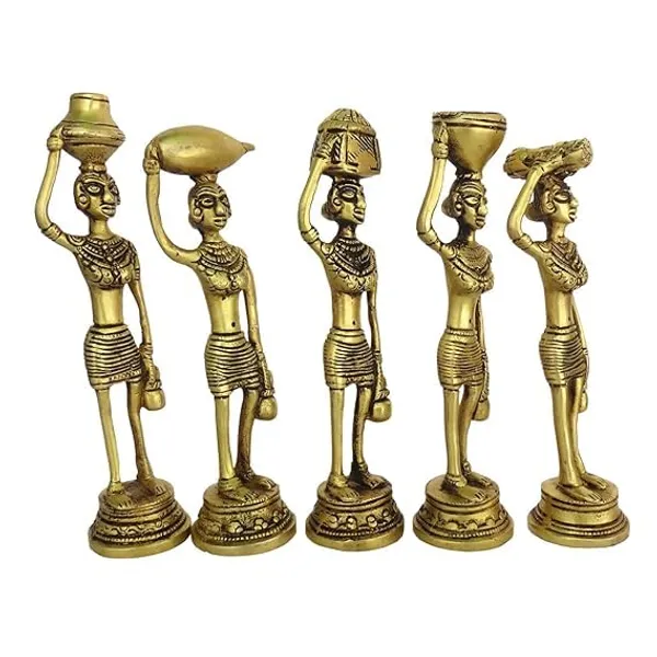 Idol_Farmer_Lady_Daily_Life_Set_Of_5_For_Home_Office_Decor_Item_Finish_Antique_Decorative_Showpiece_21_Cm_Brass_Gold