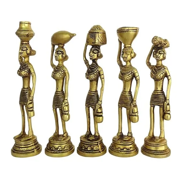 Idol_Farmer_Lady_Daily_Life_Set_Of_5_For_Home_Office_Decor_Item_Finish_Antique_Decorative_Showpiece_21_Cm_Brass_Gold