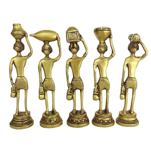 Idol_Farmer_Lady_Daily_Life_Set_Of_5_For_Home_Office_Decor_Item_Finish_Antique_Decorative_Showpiece_21_Cm_Brass_Gold