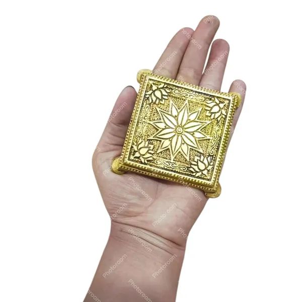 Sjl_Antique_Design_Pooja_Chowki_Bajot_For_Pooja_God_Idols_Square_Shape_Four_Leg_Flower_Design_Stand_Brass_All_Purpose_Chowki_Gold_Pack_Of_1
