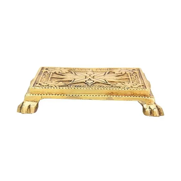 Sjl_Antique_Design_Pooja_Chowki_Bajot_For_Pooja_God_Idols_Square_Shape_Four_Leg_Flower_Design_Stand_Brass_All_Purpose_Chowki_Gold_Pack_Of_1